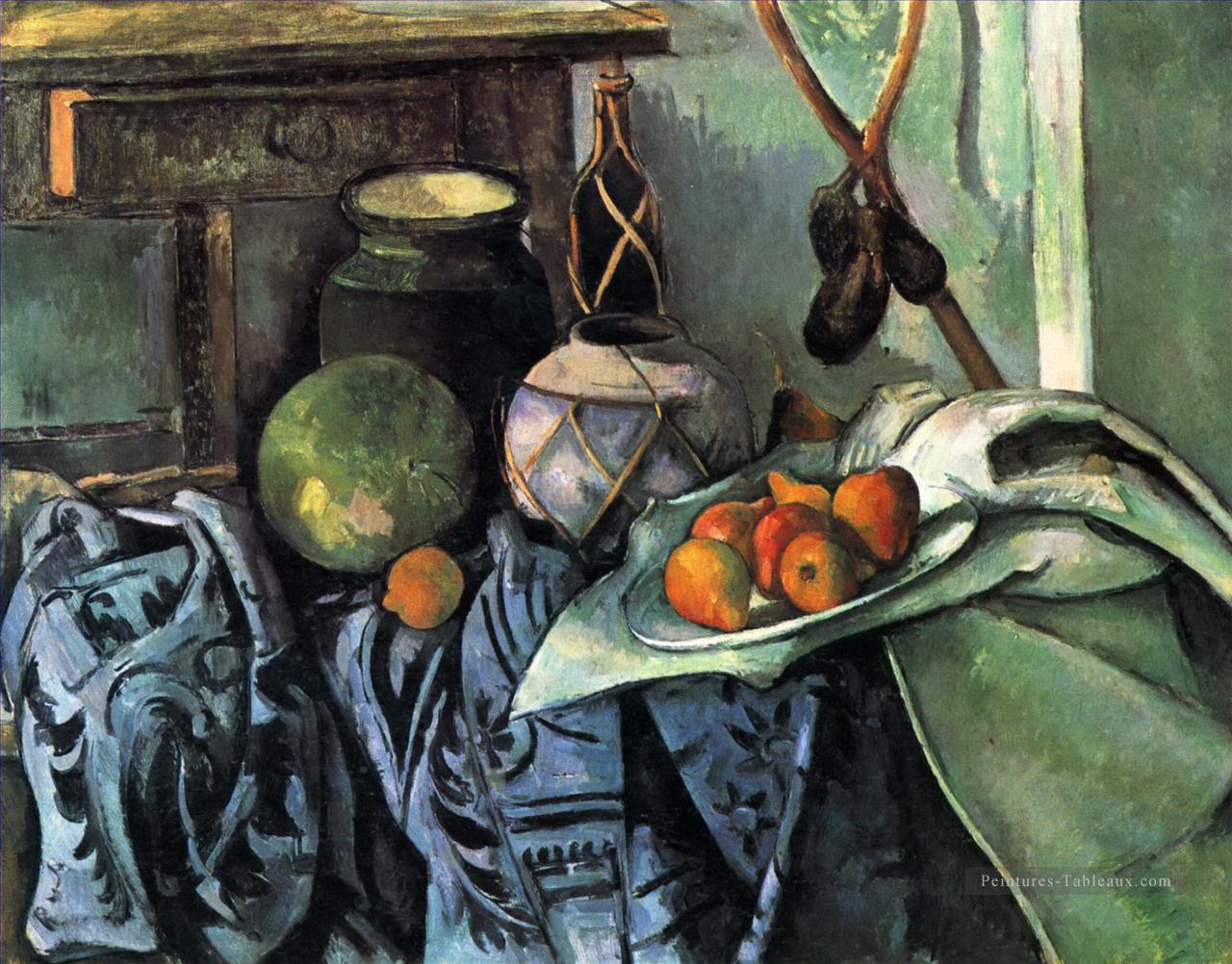 Nature morte avec un pot de gingembre et des aubergines Paul Cézanne Peintures à l'huile